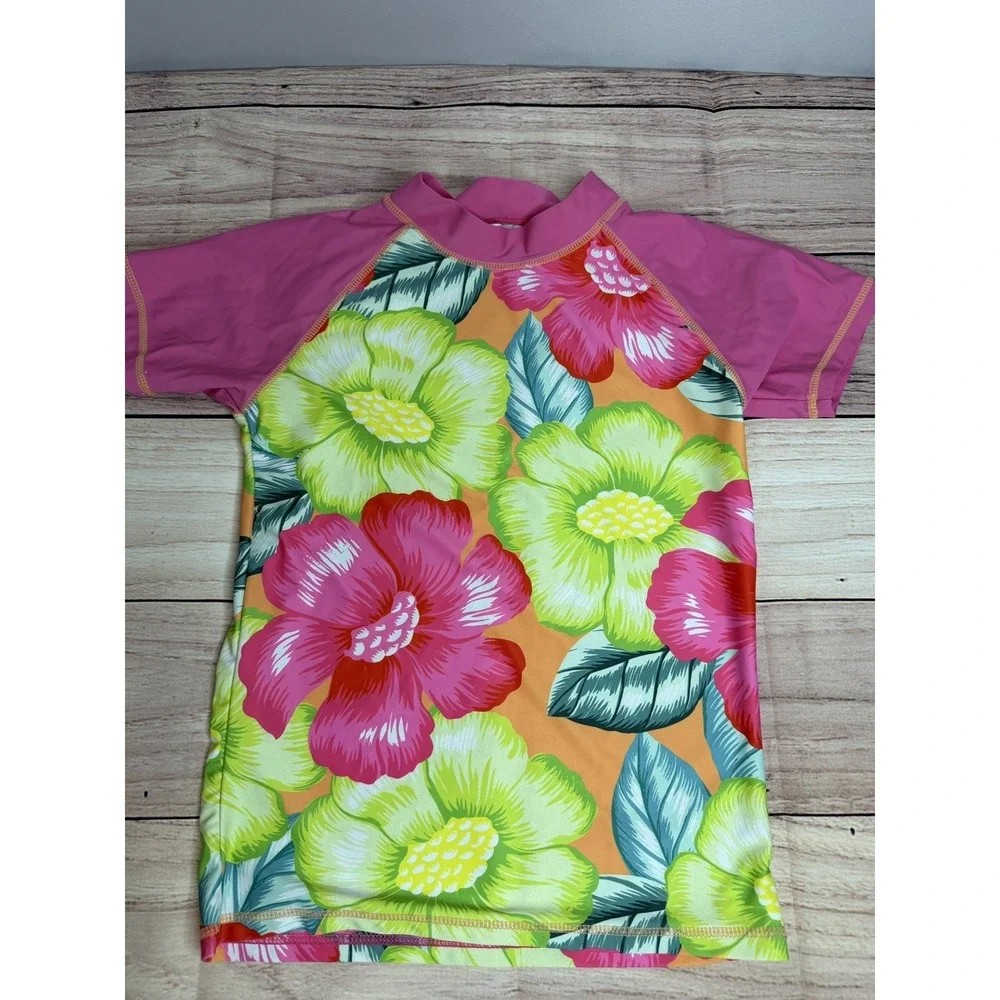 Girls Floral Short Sleeve Rashguard Size 14